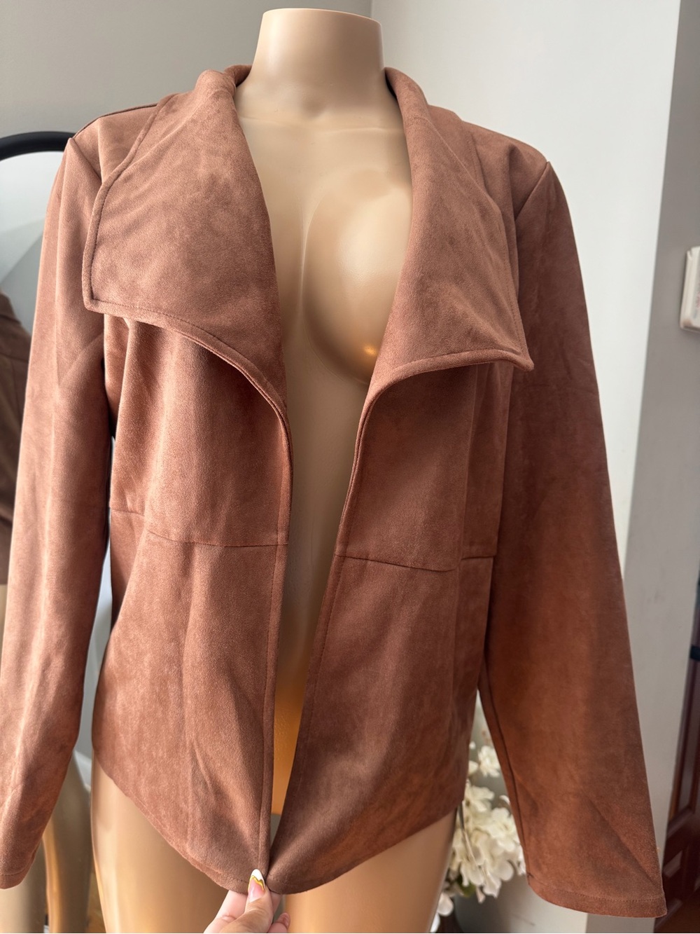 Flamingals Brown Faux Suede Drape Front Jacket – Size L – New with Tags